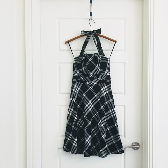 WHBM Silk-blend Plaid Halter Dress, 0 - Picture 1 of 5